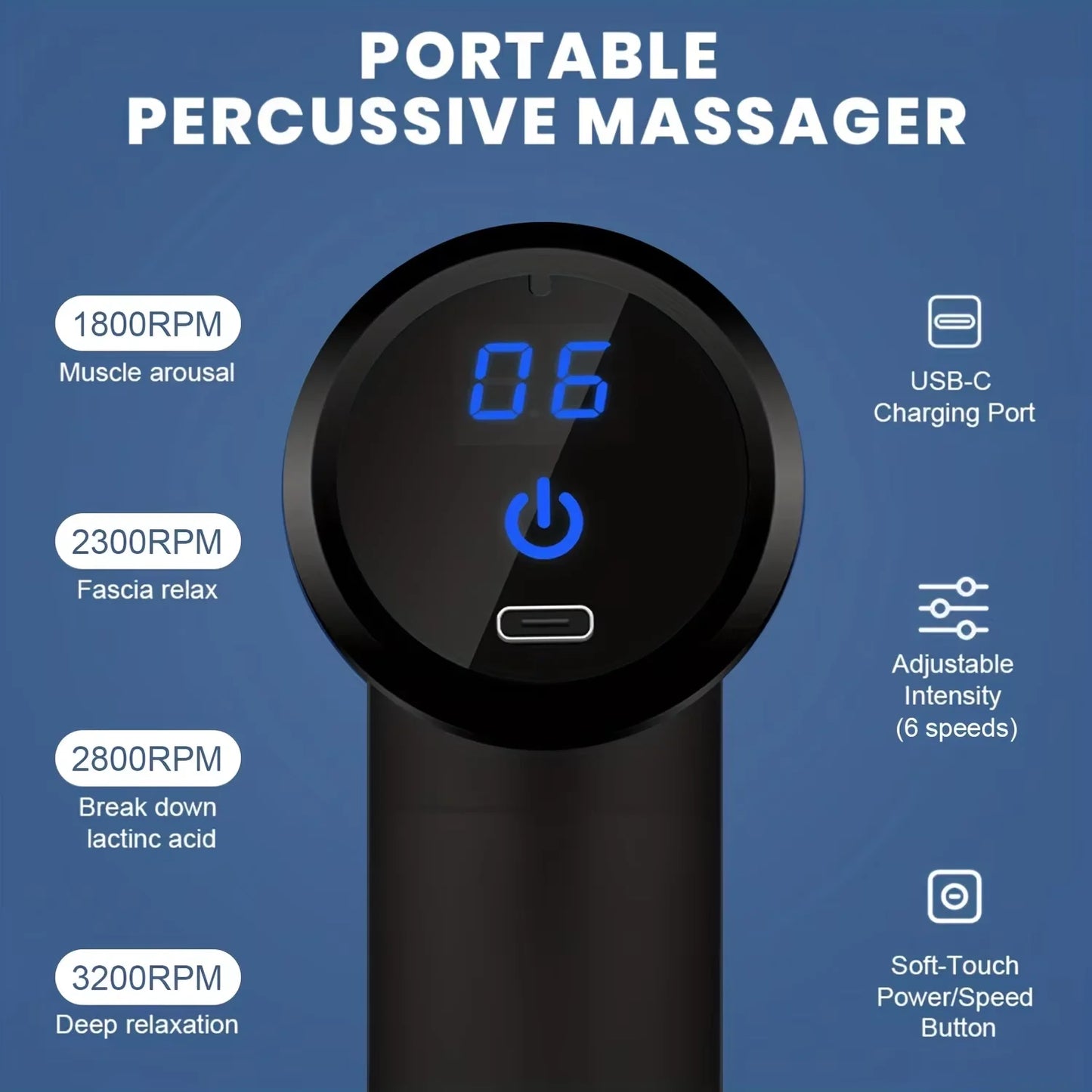 Portable Massage Gun with LED Screen – Deep Tissue Percussion Massager